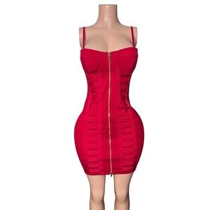 Red Zip-Up Bodycon Dress